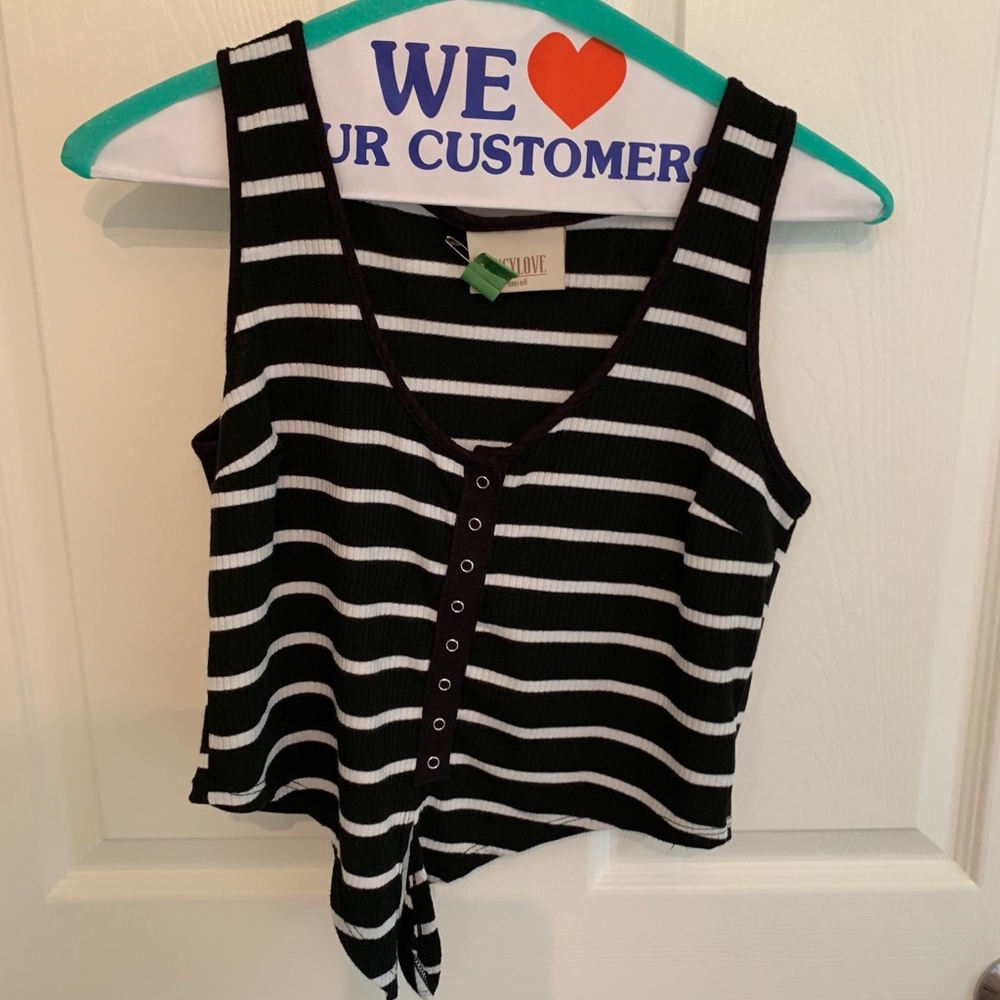 Black and White Striped Cropped Tank